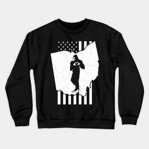 Ohio Bigfoot American Flag Crewneck Sweatshirt by Tesszero